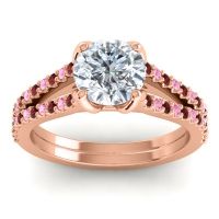 Diamond Ring In 14K Rose Gold With Garnet And Pink Tourmaline Mustika-7 Round Classic Ring