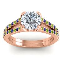 Diamond Ring In 18K Rose Gold With Peridot And Blue Sapphire Mustika-7 Round Classic Ring