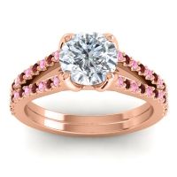 Diamond Ring In 18K Rose Gold With Pink Tourmaline And Garnet Mustika-7 Round Classic Ring