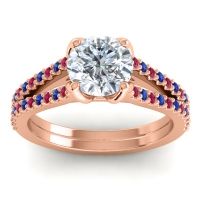Diamond Ring In 18K Rose Gold With Ruby And Blue Sapphire Mustika-7 Round Classic Ring