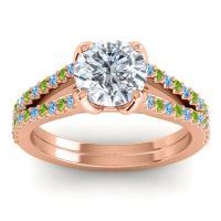 Diamond Ring In 18K Rose Gold With Swiss Blue Topaz And Peridot Mustika-7 Round Classic Ring