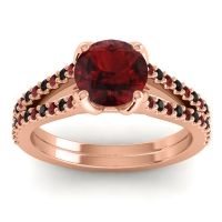 Garnet Ring In 14K Rose Gold With Black Onyx Mustika-7 Round Classic Ring