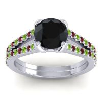 Black Onyx Ring In 14k White Gold With Peridot And Garnet Mustika-7 Round Classic Ring