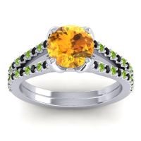 Citrine Ring In 14k White Gold With Black Onyx And Peridot Mustika-7 Round Classic Ring