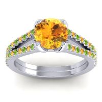 Citrine Ring In 14k White Gold With Peridot Mustika-7 Round Classic Ring