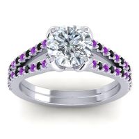 Diamond Ring In Palladium With Amethyst And Black Onyx Mustika-7 Round Classic Ring