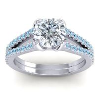 Diamond Ring In 14k White Gold With Aquamarine Mustika-7 Round Classic Ring