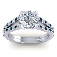 Diamond Ring In 18k White Gold With Aquamarine And Black Onyx Mustika-7 Round Classic Ring