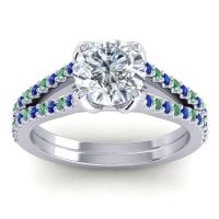 Diamond Ring In Palladium With Blue Sapphire And Emerald Mustika-7 Round Classic Ring