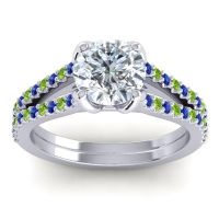 Diamond Ring In Palladium With Blue Sapphire And Peridot Mustika-7 Round Classic Ring