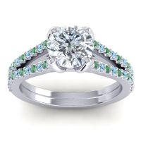 Diamond Ring In Palladium With Emerald And Aquamarine Mustika-7 Round Classic Ring
