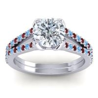 Diamond Ring In Palladium With Garnet And Swiss Blue Topaz Mustika-7 Round Classic Ring