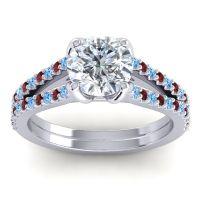 Diamond Ring In Palladium With Swiss Blue Topaz And Garnet Mustika-7 Round Classic Ring