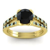Black Onyx Ring In 14k Yellow Gold With Aquamarine Mustika-7 Round Classic Ring