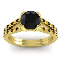 Black Onyx Ring In 14k Yellow Gold With Citrine Mustika-7 Round Classic Ring