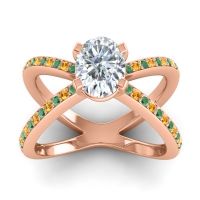 Diamond Ring In 14K Rose Gold With Emerald And Citrine Tara Oval Modern Ring