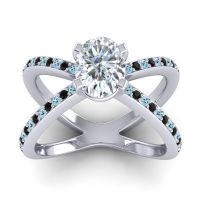 Diamond Ring In 14k White Gold With Aquamarine And Black Onyx Tara Oval Modern Ring