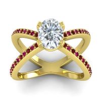 Diamond Ring In 14k Yellow Gold With Garnet And Ruby Tara Oval Modern Ring