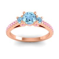 Aquamarine Ring In 14K Rose Gold With Pink Tourmaline Navan Round Three-stone Ring