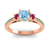 Aquamarine Ring In 18K Rose Gold With Ruby And Emerald Navan Round Three-stone Ring