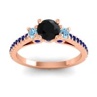 Black Onyx Ring In 14K Rose Gold With Aquamarine And Blue Sapphire Navan Round Three-stone Ring