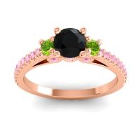 Black Onyx Ring In 18K Rose Gold With Peridot And Pink Tourmaline Navan Round Three-stone Ring