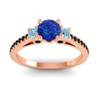 Blue Sapphire Ring In 18K Rose Gold With Aquamarine And Black Onyx Navan Round Three-stone Ring