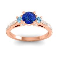 Blue Sapphire Engagement Ring In 14K Rose Gold With Aquamarine And Diamond - Navan Round Three-stone Ring