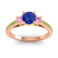 Blue Sapphire Ring In 18K Rose Gold With Pink Tourmaline And Peridot Navan Round Three-stone Ring