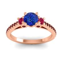 Blue Sapphire Ring In 14K Rose Gold With Ruby And Garnet Navan Round Three-stone Ring