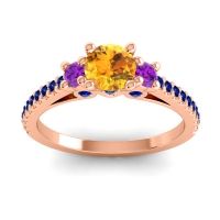 Citrine Ring In 18K Rose Gold With Amethyst And Blue Sapphire Navan Round Three-stone Ring