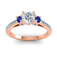 Lab Diamond Ring In 18K Rose Gold With Blue Sapphire And Swiss Blue Topaz Navan Round Three-stone Ring