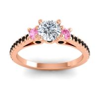Lab Diamond Ring In 18K Rose Gold With Pink Tourmaline And Black Onyx Navan Round Three-stone Ring