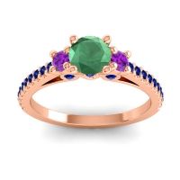 Emerald Ring In 18K Rose Gold With Amethyst And Blue Sapphire Navan Round Three-stone Ring