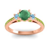 Emerald Ring In 18K Rose Gold With Aquamarine And Peridot Navan Round Three-stone Ring