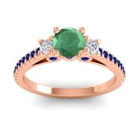 Emerald Ring In 14K Rose Gold With Diamond And Blue Sapphire Navan Round Three-stone Ring