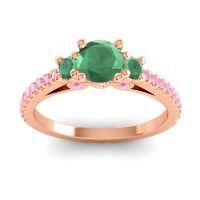 Emerald Ring In 14K Rose Gold With Pink Tourmaline Navan Round Three-stone Ring