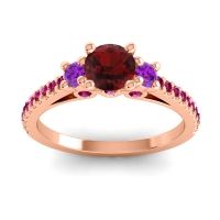 Garnet Ring In 18K Rose Gold With Amethyst And Ruby Navan Round Three-stone Ring