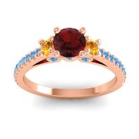 Garnet Ring In 18K Rose Gold With Citrine And Swiss Blue Topaz Navan Round Three-stone Ring