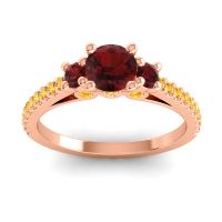 Garnet Ring In 18K Rose Gold With Citrine Navan Round Three-stone Ring