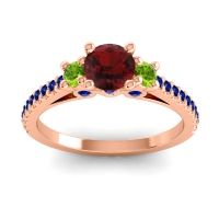 Garnet Ring In 14K Rose Gold With Peridot And Blue Sapphire Navan Round Three-stone Ring