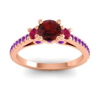 Garnet Ring In 18K Rose Gold With Ruby And Amethyst Navan Round Three-stone Ring