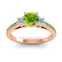 Peridot Ring In 18K Rose Gold With Aquamarine And Emerald Navan Round Three-stone Ring