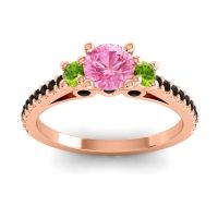 Pink Tourmaline Ring In 18K Rose Gold With Peridot And Black Onyx Navan Round Three-stone Ring