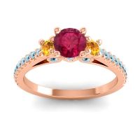 Ruby Ring In 18K Rose Gold With Citrine And Aquamarine Navan Round Three-stone Ring