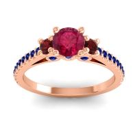 Ruby Ring In 14K Rose Gold With Garnet And Blue Sapphire Navan Round Three-stone Ring