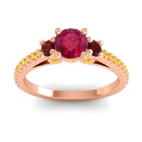 Ruby Ring In 18K Rose Gold With Garnet And Citrine Navan Round Three-stone Ring