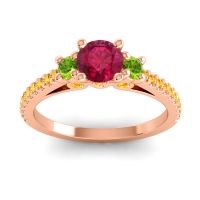 Ruby Ring In 18K Rose Gold With Peridot And Citrine Navan Round Three-stone Ring