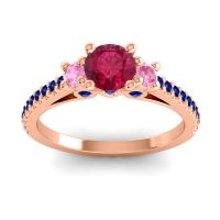 Ruby Ring In 14K Rose Gold With Pink Tourmaline And Blue Sapphire Navan Round Three-stone Ring