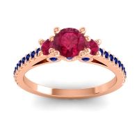 Ruby Ring In 14K Rose Gold With Blue Sapphire Navan Round Three-stone Ring